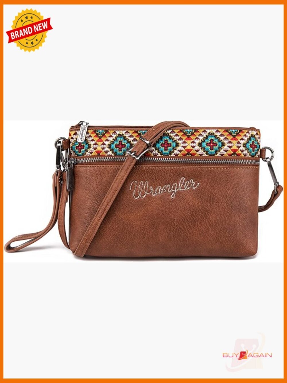Western Cowhide Crossbody Wristlet Purse Clutch Handbag Embroidered Tapestry